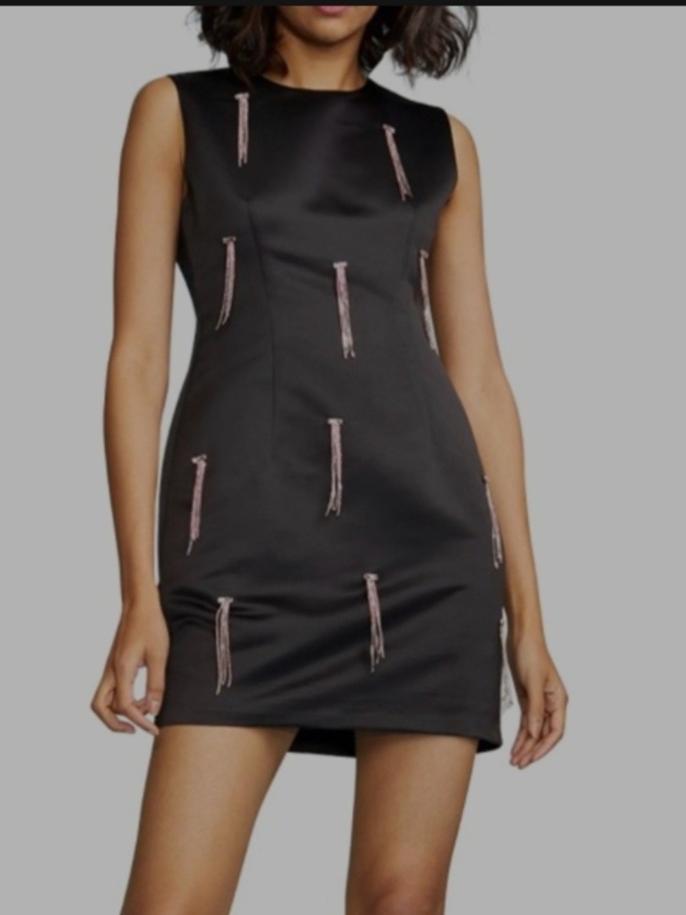 Cynthia Rowley Satin Rhinestone Tassels Dress